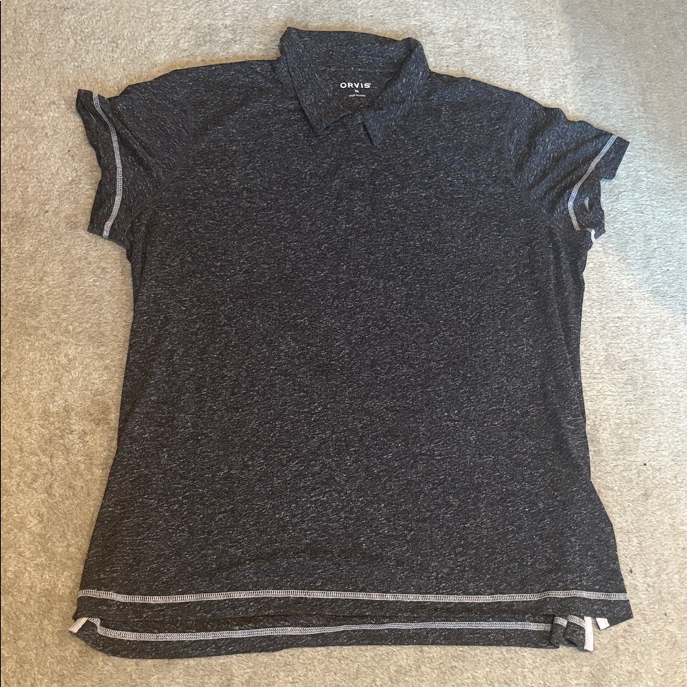 Orvis men's dark gray short-sleeve polo shirt with white stitching detai XL
